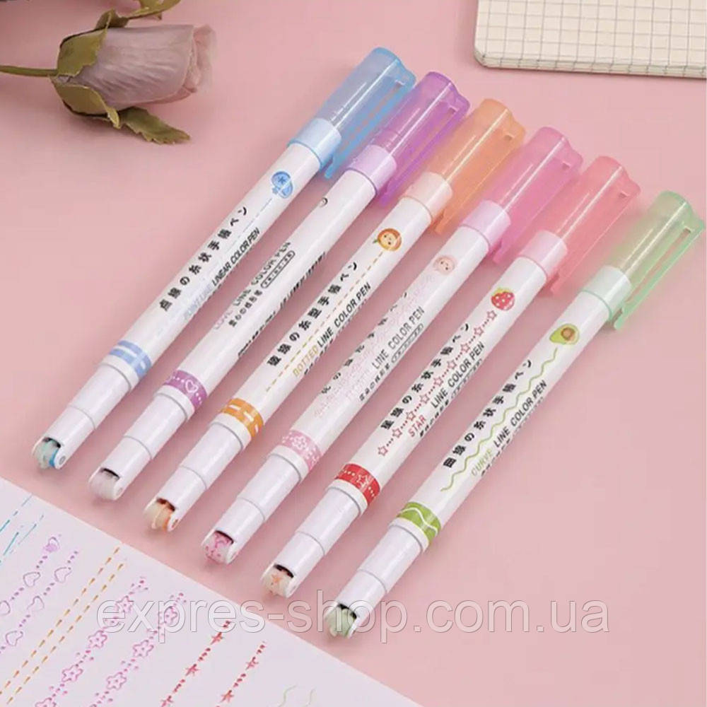 Набір маркерів роликового типу з візерунками, 6 шт / Роликові маркери / Набір фігурних текстових маркерів, фото 1