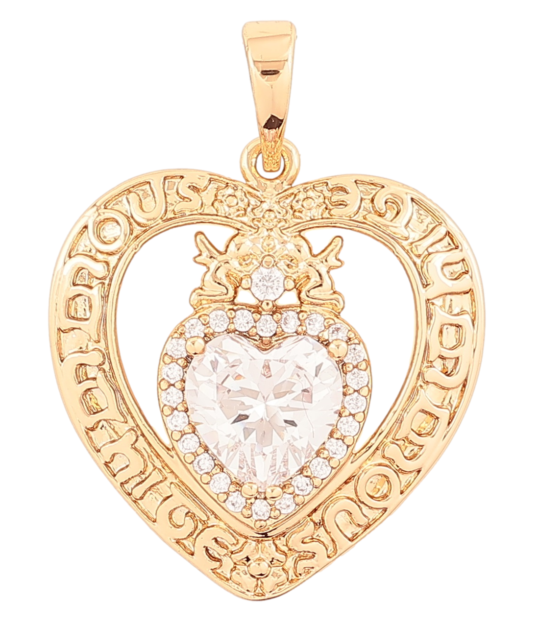 Кулон Xuping Позолота 18K «Сердечко з Янголятами та кришталевим серцем» для ланцюжка до 6мм