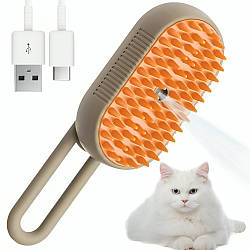 Щітка гребінець з паром для котів та собак, від USB, Steamy Brush E-W3317, Помаранчевий / Щітка для вичісування шерсті