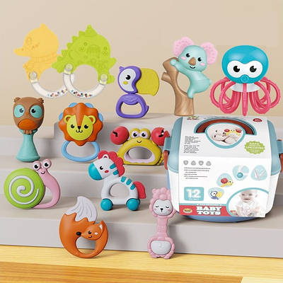 Розвиваючий набір сенсорних іграшок для хлопчика дівчинки брязкальця-звірятка прорізувач гризунки тріскачка