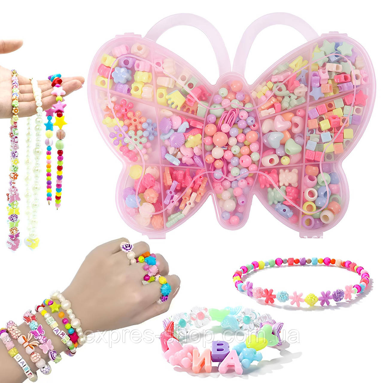 Набір намистин для плетіння браслетів 144шт, в пеналі / Набір для творчості з намистин / Намистини для браслетів, фото 1
