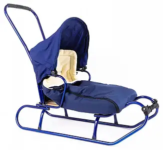 Санки зі спальним мішком (5в1, спинка, ручка, дашок) 14006 Синій