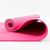 Килимок для йоги та фітнесу TPE (йога мат, каремат спортивний) OSPORT Yoga ECO Pro 6мм (FI-0076) Рожево-світло-рожевий, фото 3