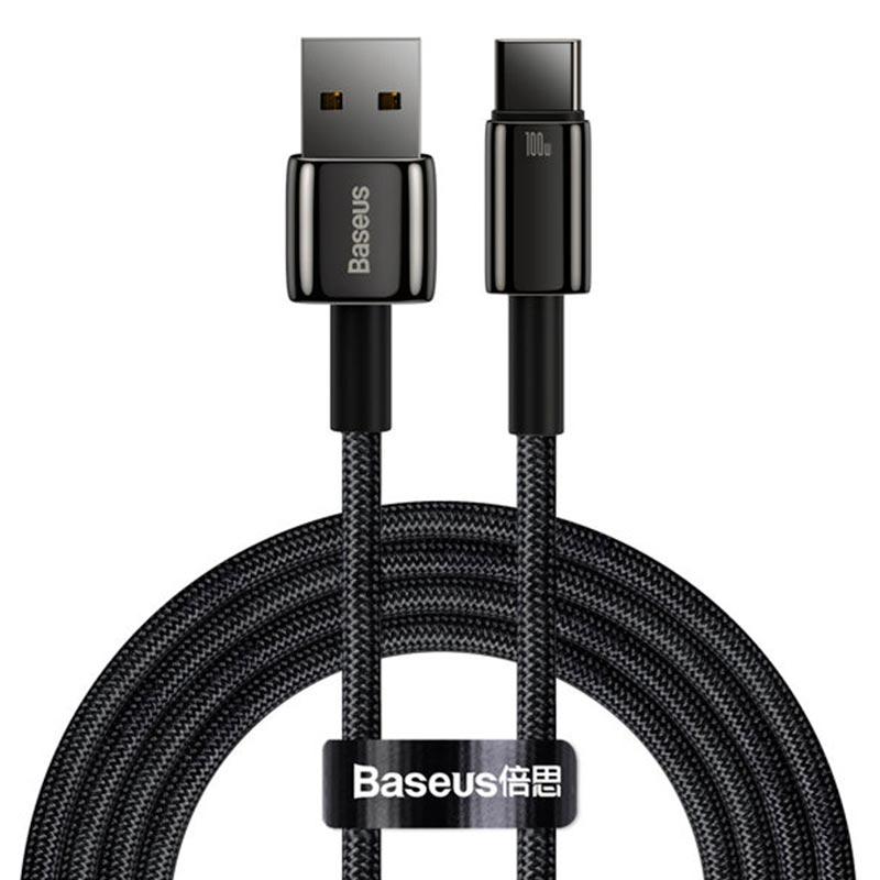 Кабель Baseus Type-C Tungsten Gold CAWJ000101 100W, 2 м, чорний, фото 1