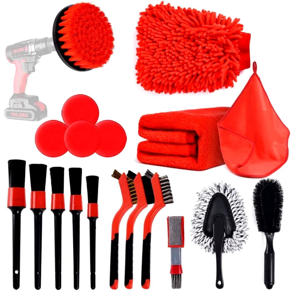 Набір для миття та догляду за автомобілем 19 шт, інструменти для хімчистки автомобіля 19 шт., Набір щіток та ганчірок для дітейлін, фото 1