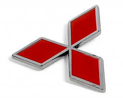 Емблема керма MITSUBISHI червона+хром 32×28мм (на скотчі)