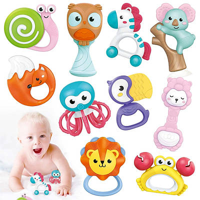 Набір іграшок для новонароджених брязкальця звірятка прорізувачі гризунки розвиток дрібної моторики сприйняття