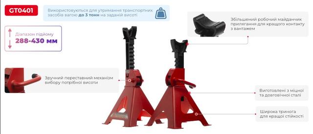 Комплект підставок під машину 3 т, 288-430 мм INTERTOOL GT0401 Комплект підставок під машину 3 т