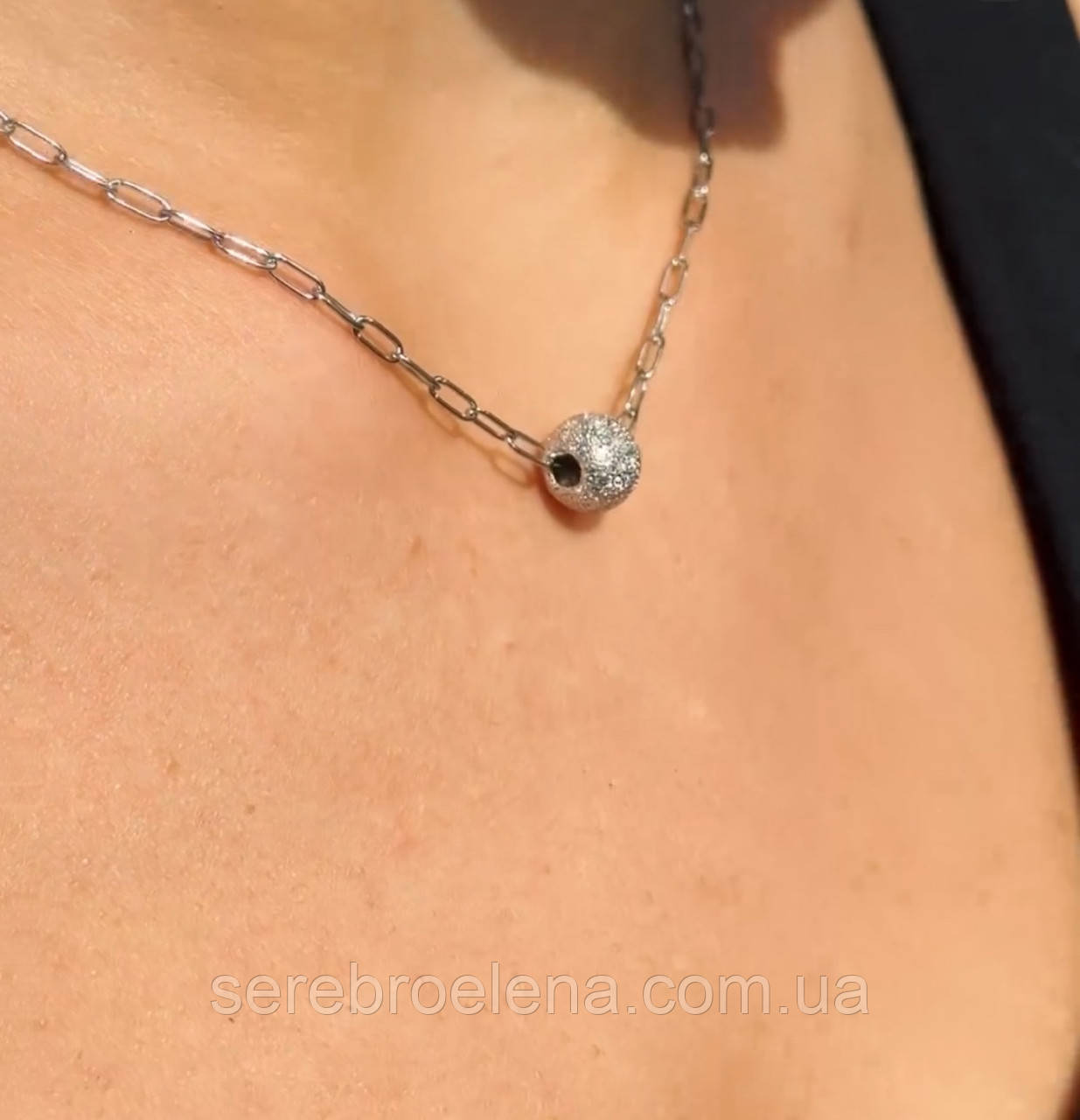 Срібний ланцюжок з підвіскою, родій, фото 1