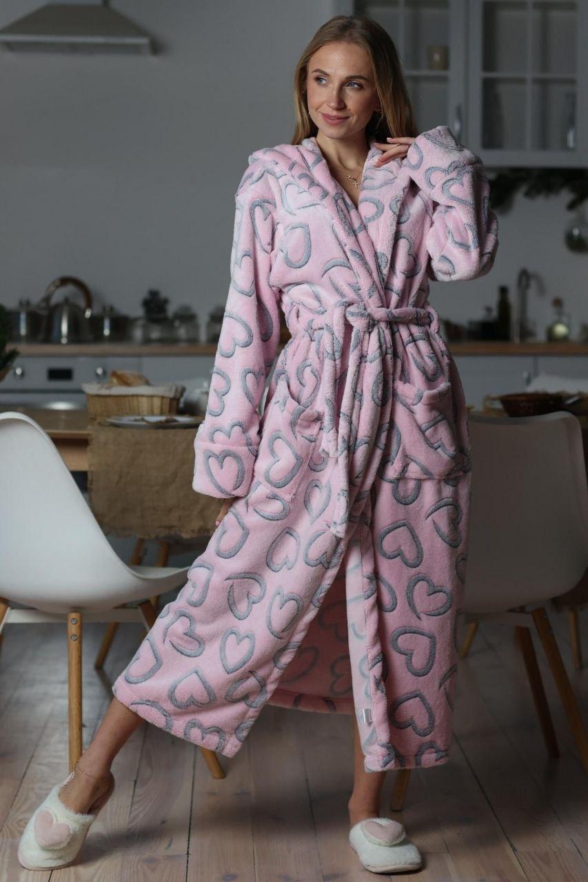 Теплий жіночий довгий махровий халат із серцем Туреччина