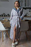 Гарний теплий жіночий довгий махровий халат сірий із серцями Туреччина, фото 3