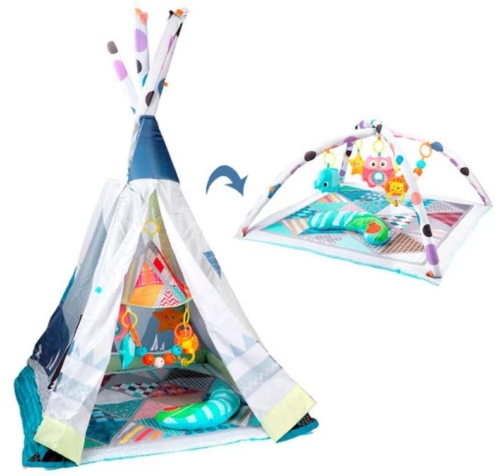 Килимок для малюків 82х82см,2в1 (вігвам),дуга 4шт,підвіски,подушка,в кор-ці,65х50х10см №JL634-1D(8), фото 1