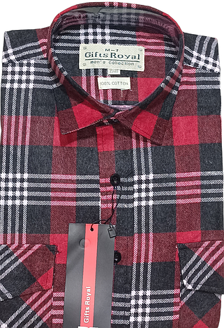 Чоловіча байкова сорочка Gift Royals vd-0041 картата бавовна, тепла чоловіча сорочка картата на зиму 39, фото 1