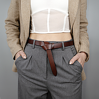 Ремінь-вузол жіночий шкіряний без пряжки SF-258 коричневий (125 см)