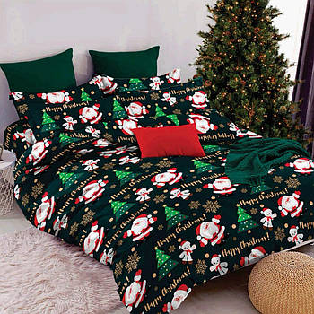 Наволочка на блискавці 70х70 (Бязь) | Від виробника "Королева Ночі" | Санта-Клаус, ялинки на зеленому