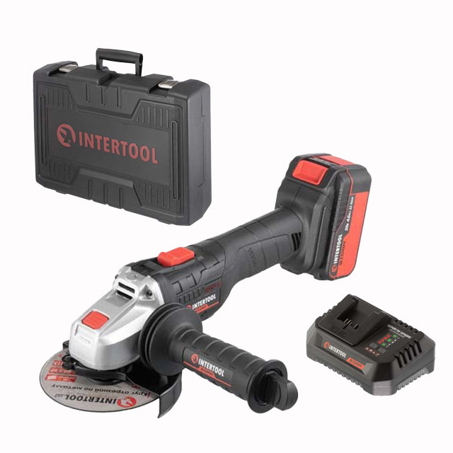 Шліфмашина кутова акумуляторна з бесщеточным двигуном 20, 125 мм, 10000 об/хв, кейс INTERTOOL WT-0366, фото 1