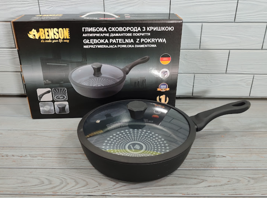 Глибока сковорода Benson BN-450 (28*7,5 см/3,7 л) алмазне антипригарне покриття