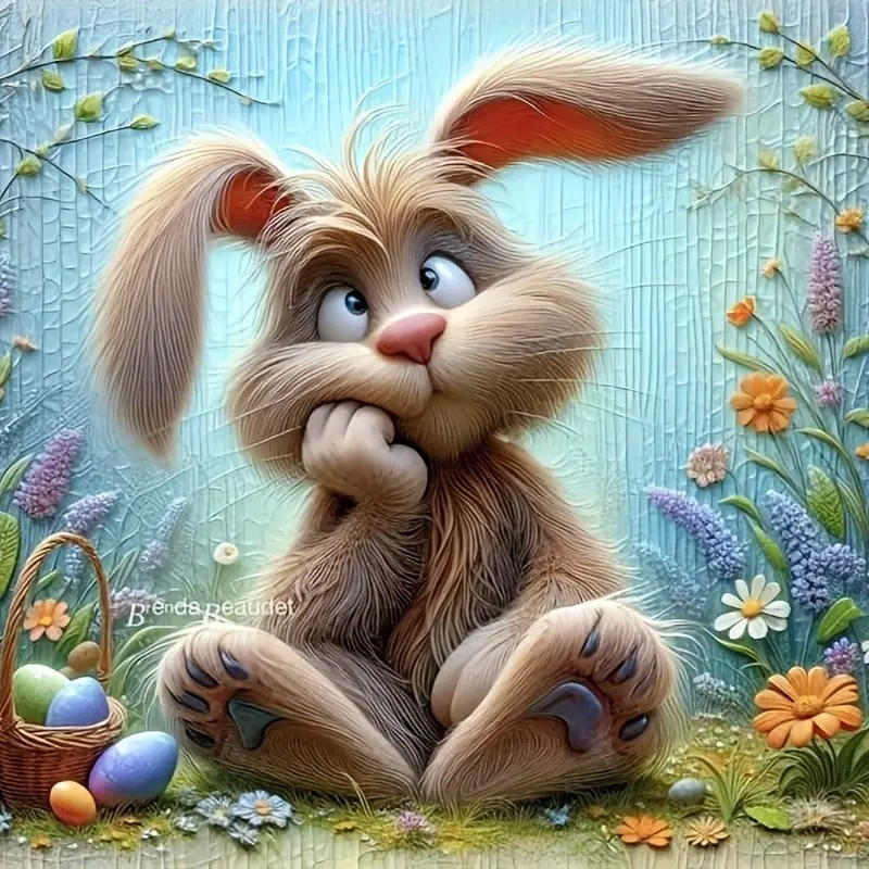 Набір для творчості алмазна мозаїка 5D Великодній заєць повний комплект 20см x 20см, фото 1