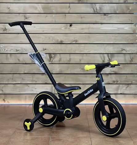 Велосипед з батьківською ручкою трансформер дитячий 12" Best Trike 72033 чорно-жовтий