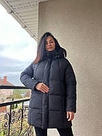 Куртка жіноча Lady Yep 9045 довга стегана з капюшоном пальто чорна, чорний, 42
