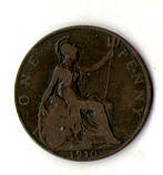 Велика Британія Король Едуард VII 1 пенні 1910 рік №2636, фото 3