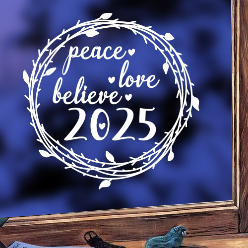 Вінілова інтер'єрна наклейка на вікно або стіну Різдвяний вінок на 2025 рік