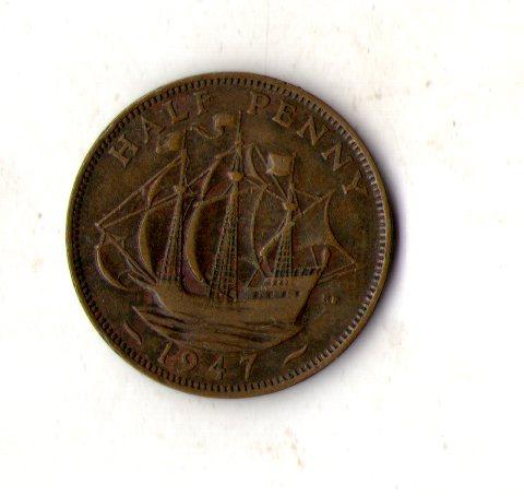 Велика Британія  Король Георг VI 1/2 пенні 1947 рік №2654