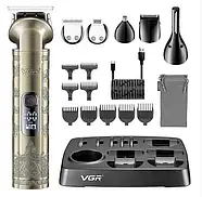 Акумуляторна машинка для стрижки волосся з різними насадками та дисплеєм VGR V-109 Універсальний триммер 6 в 1, фото 6