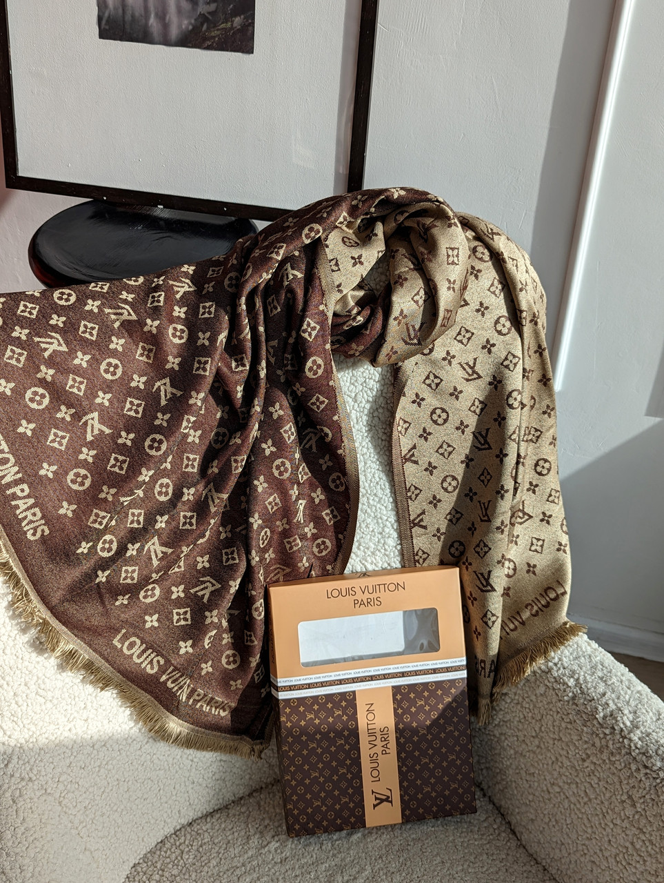 Палантин шарф louis vuitton Луї витон коричнево-пісочний, фото 1