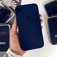Силіконовий чохол для iPhone Xr з мікрофіброю і квадратними бортами. Темно-синій (8)