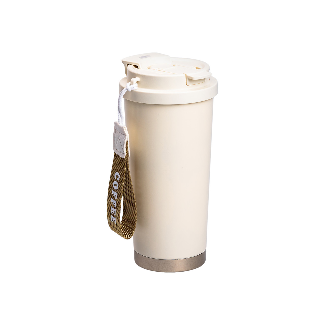 Термочашка Coffee з нержавіючої сталі з ремінцем 500 мл бежева HP-14-17BE, фото 1