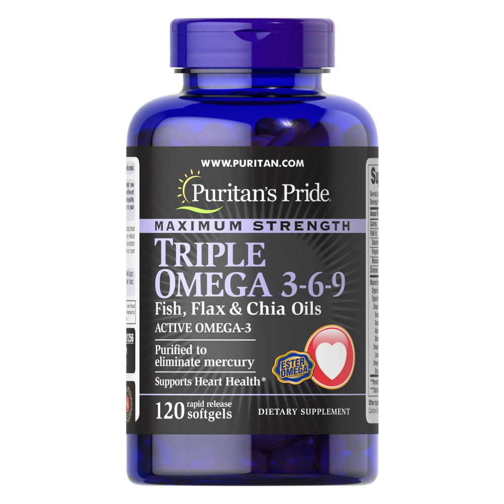 Maximum Strenght Triple Omega 3-6-9 Fish Flax and chia Oils - 120soft