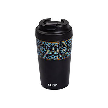 Термочашка Вишиванка з порцелянаовою колбою 380 мл чорна HP-14-50B