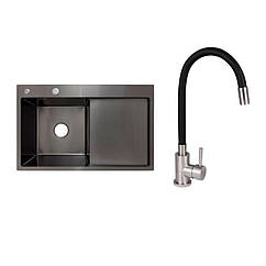 Готове рішення для кухні: Lidz Handmade H7849BR Мийка інтегрована крило зправа Brushed Black PVD+Aria 015F3 з гнучким виливом