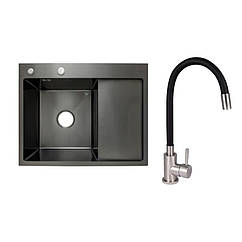 Готове рішення для кухні: Lidz Handmade H6350BR Мийка інтегрована крило зправа Brushed Black PVD+Aria 015F3 з гнучким виливом