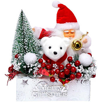 Декоративна новорічна прикраса Дід Мороз з ведмедиком та ялинкою 21х16х8 см Білий з червоним 23M-96 в упаковці 1 шт