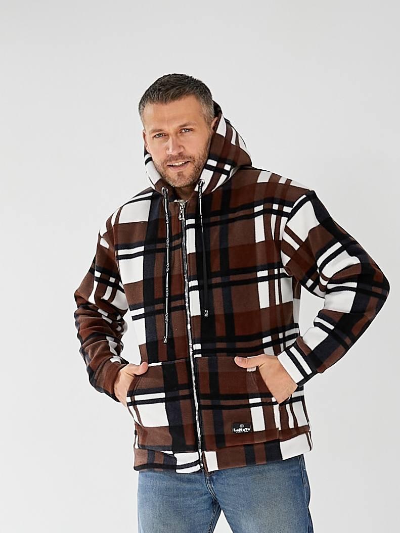 Чоловіча тепла флісова кофта-куртка в клітинку з підкладом овчини, фото 1