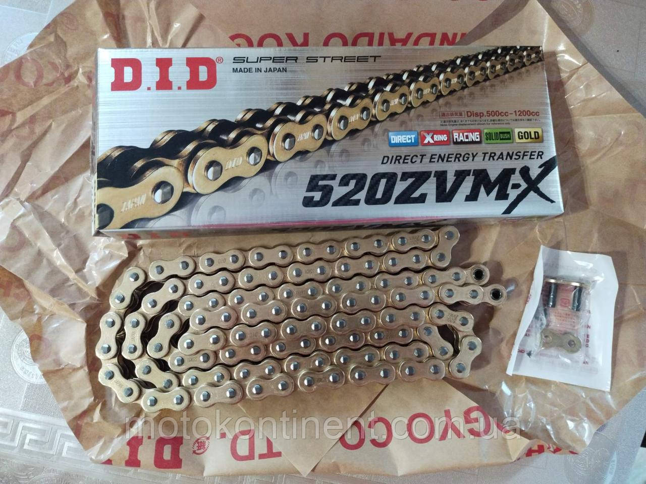 Мото цепь 520 DID 520ZVM-X 116 звеньев G&G золотая для мотоцикла
