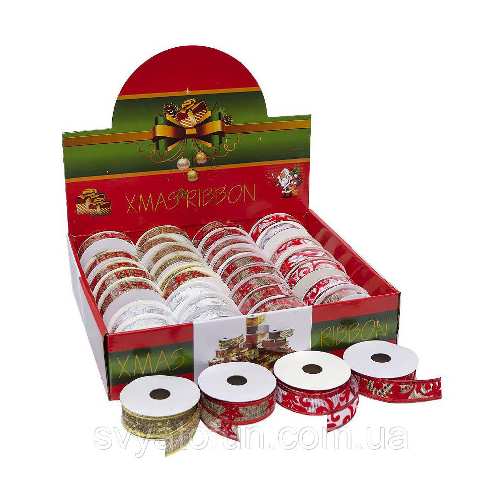 Стрічка декоративна "Новорічна" 2,5 см 2,7 м в асортименті