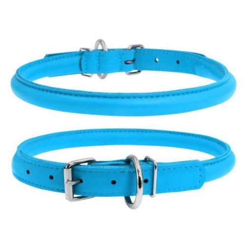 Нашийник для собак шкіряний WAUDOG Glamour з QR паспортом, круглий, Д 10 мм, Дов 39-47 см, блакитний, фото 1