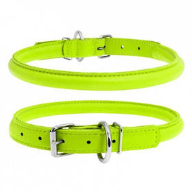 Нашийник для собак шкіряний WAUDOG Glamour з QR паспортом, круглий, Д 10 мм, Дов 33-41 см, салатовий