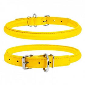 Нашийник для собак шкіряний WAUDOG Glamour з QR паспортом, круглий, 8 мм, довжина 25-33 см, жовтий