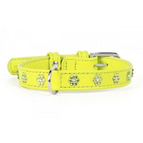 Нашийник Waudog Glamour з клейовими стразами "Квіточка", ширина 20 мм, довжина 30-39 см, салатовий, фото 1