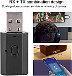 USB Bluetooth 5.0 аудіоприймач, бездротовий аудіоадаптер, RX + TX, управління однією кнопкою, портативний AUX аудіоадаптер, фото 2