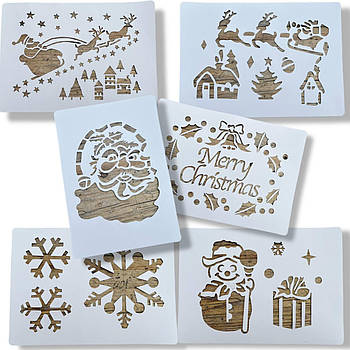 Новорічний Трафарет для штучного снігу оптом 6 штук 35*25 см