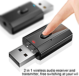 USB Bluetooth 5.0 аудіоприймач, бездротовий аудіоадаптер, RX + TX, управління однією кнопкою, портативний AUX аудіоадаптер, фото 5