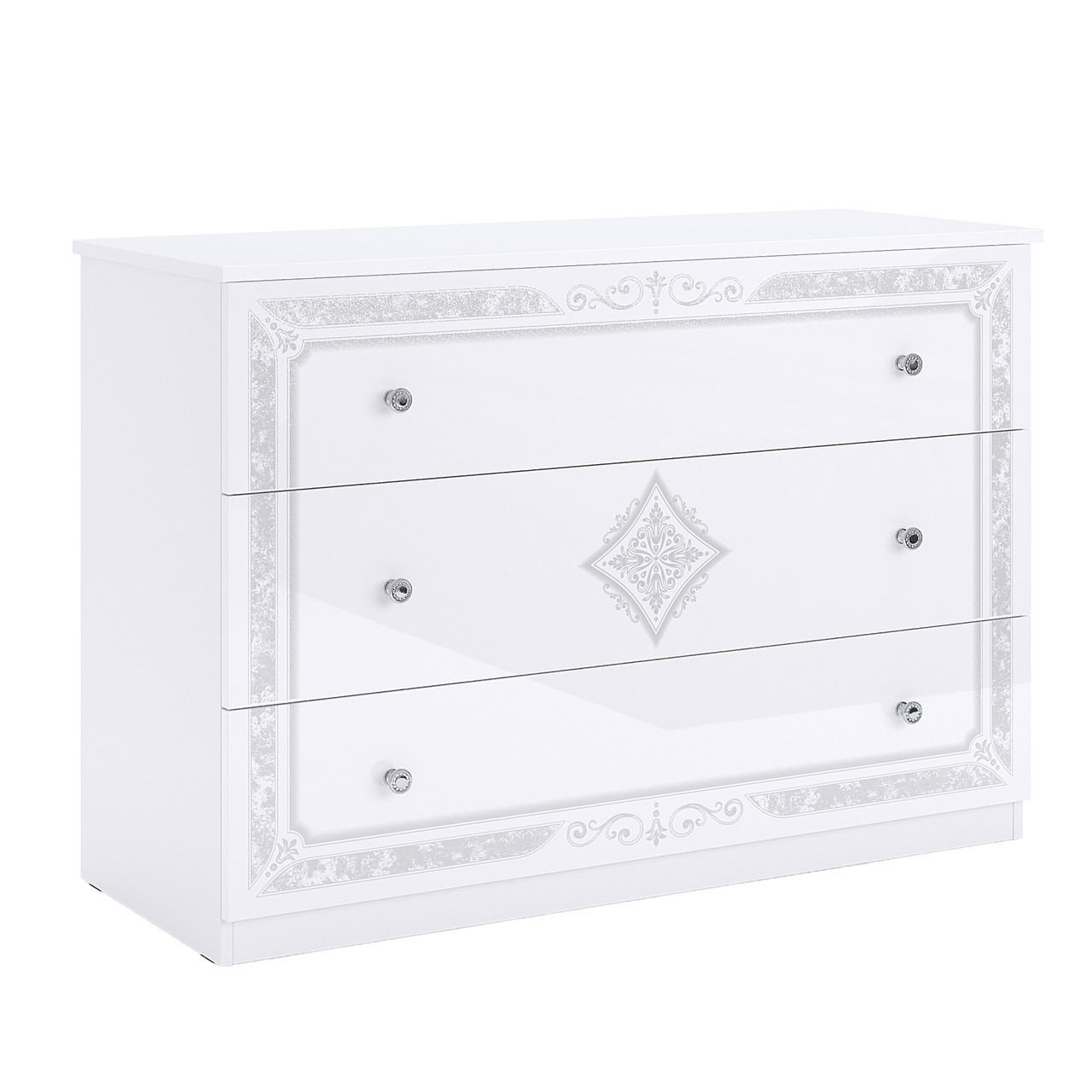 Красивий глянцевий комод білий на 3 шухляди 120 см сучасна класика для речей у спальню ДСП Луїза Миро-Марк