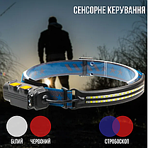 Потужний налобний ліхтар водонепроникний акумуляторний BL-W691 white red RGB з датчиком руху зумом, фото 3