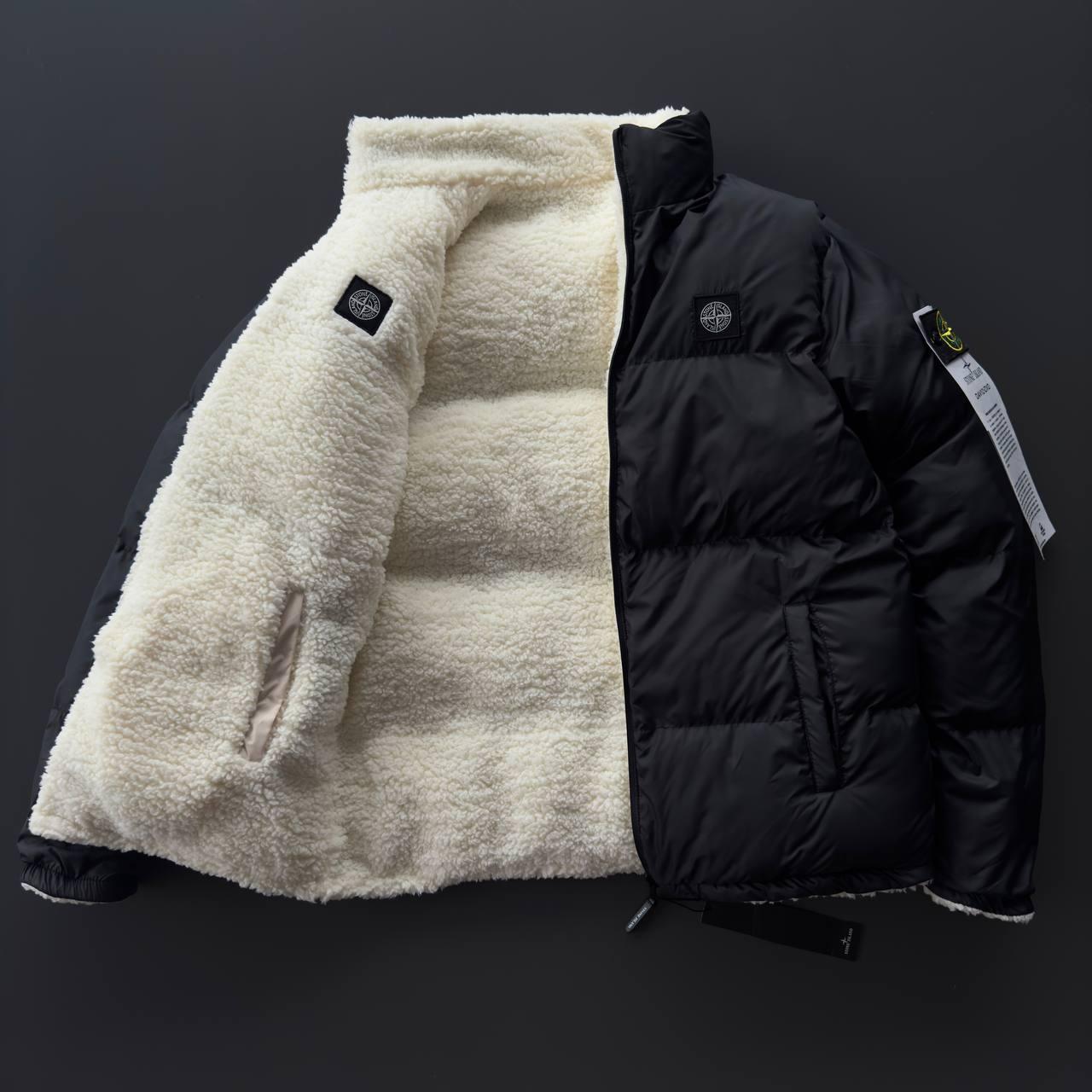 Зимова куртка жіноча Stone Island двостороння пуховик жіночий з овчиною зима до -25°C стон айленд