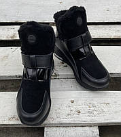 Жіночі красиві черевики з хутром шкіра  Філіпп плейн на танкетці з липучками 41 та 37 розм